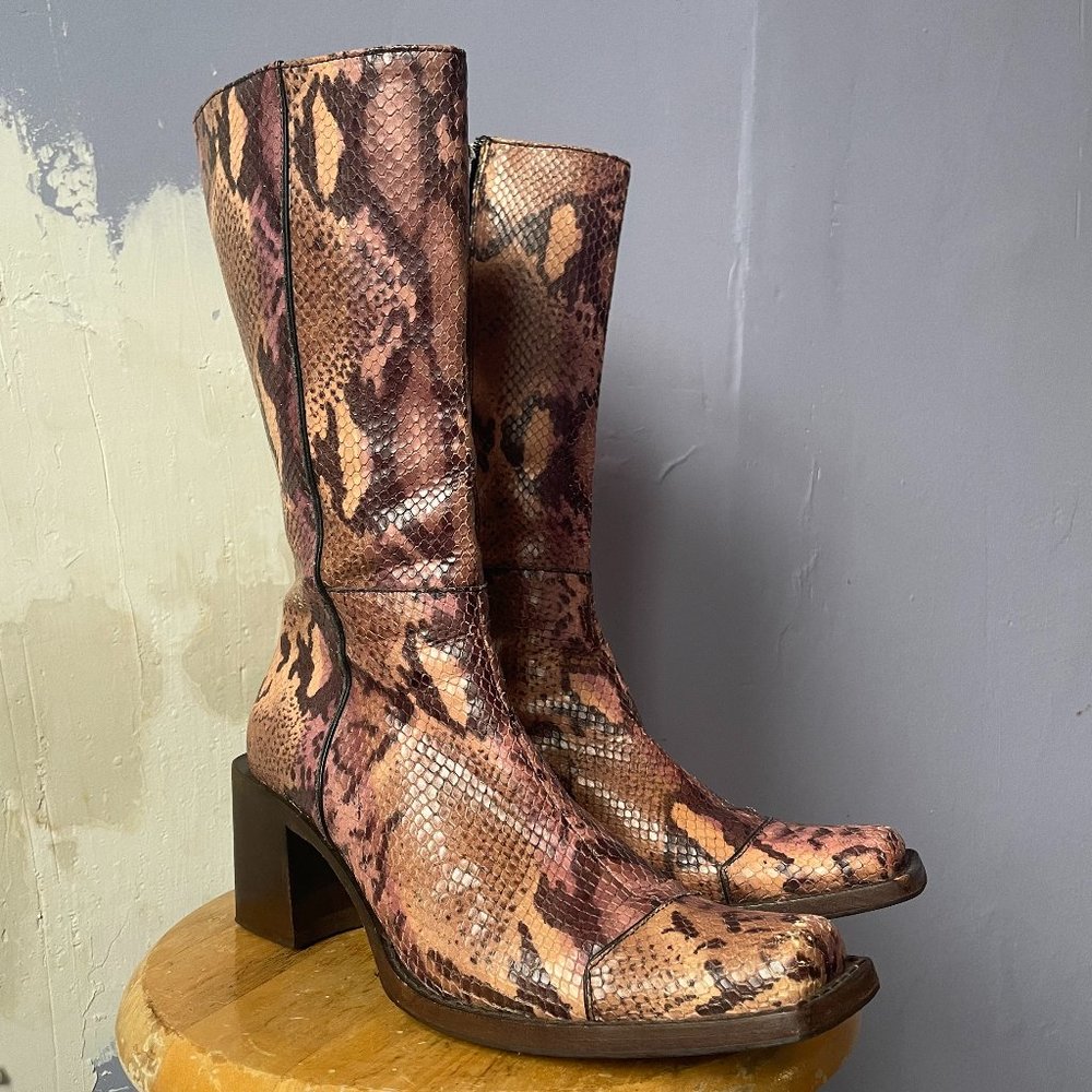 KENNETH COLE genuine leather snakeskin pink y2k coyote ugly cowgirl boots